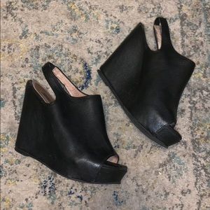 Black Leather Wedges